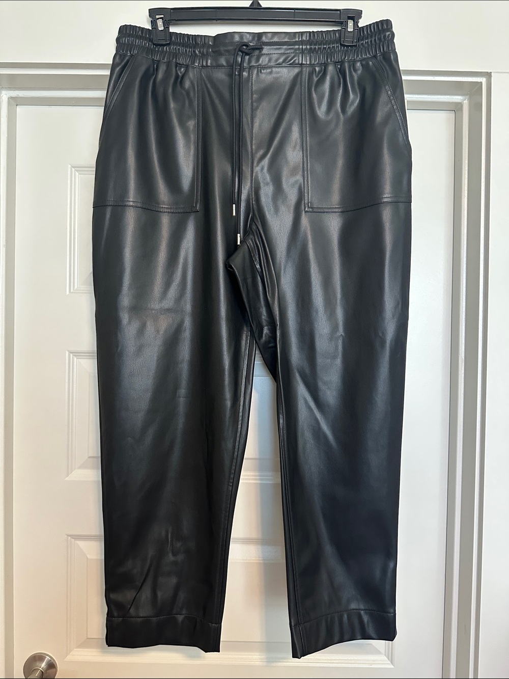 a new day Black Faux Leather Jogger Pants with Drawstring